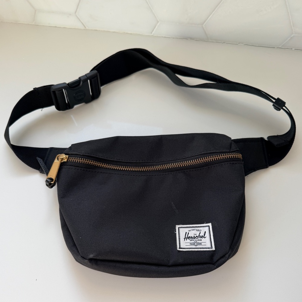 Herschel Supply Company Black Belt Bag with Gold Zipper